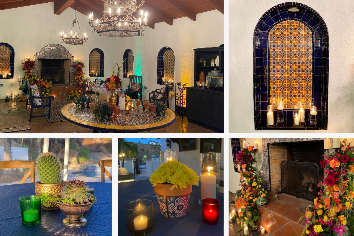 The casita, candles cacti, pots