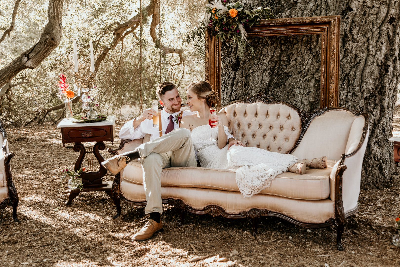 Couple sitting on vintage couch