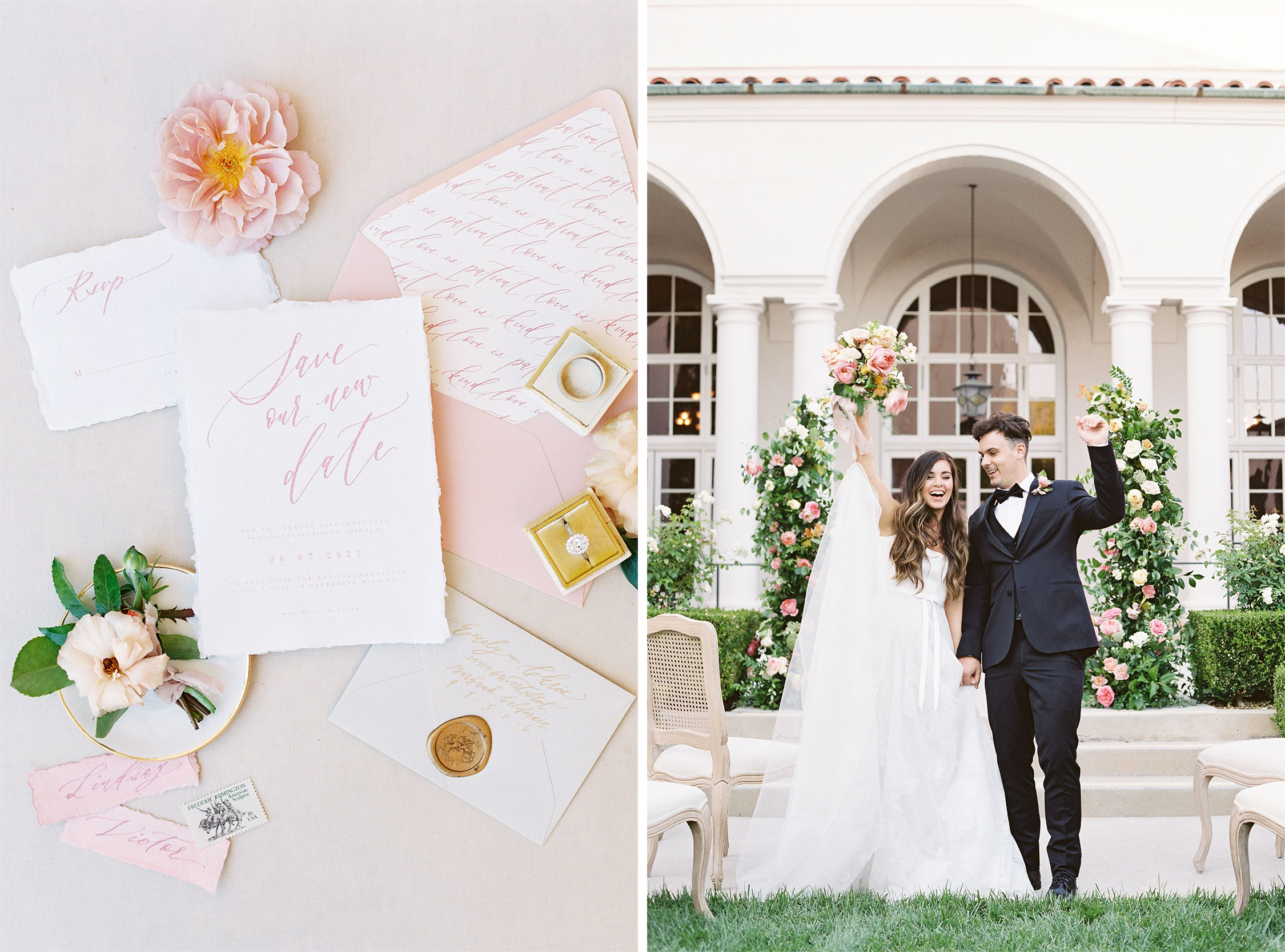 Stationery and couple celebrating