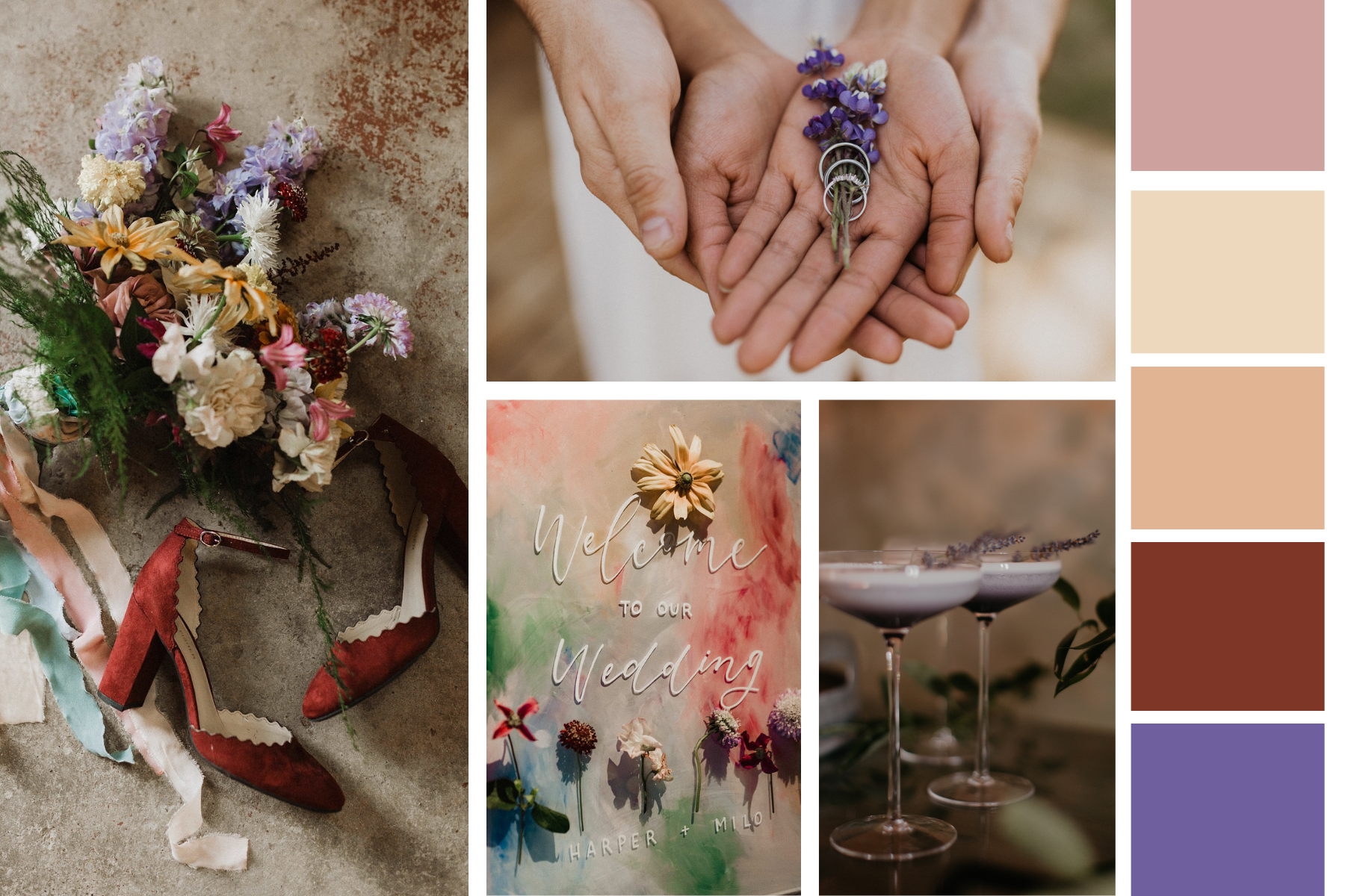 Tan, pinks, very peri