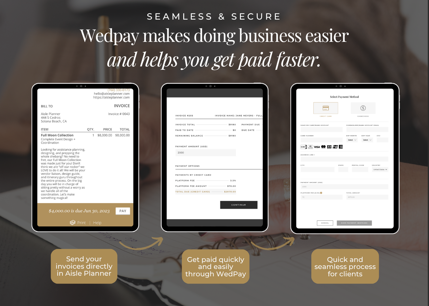 Wedpay three screens