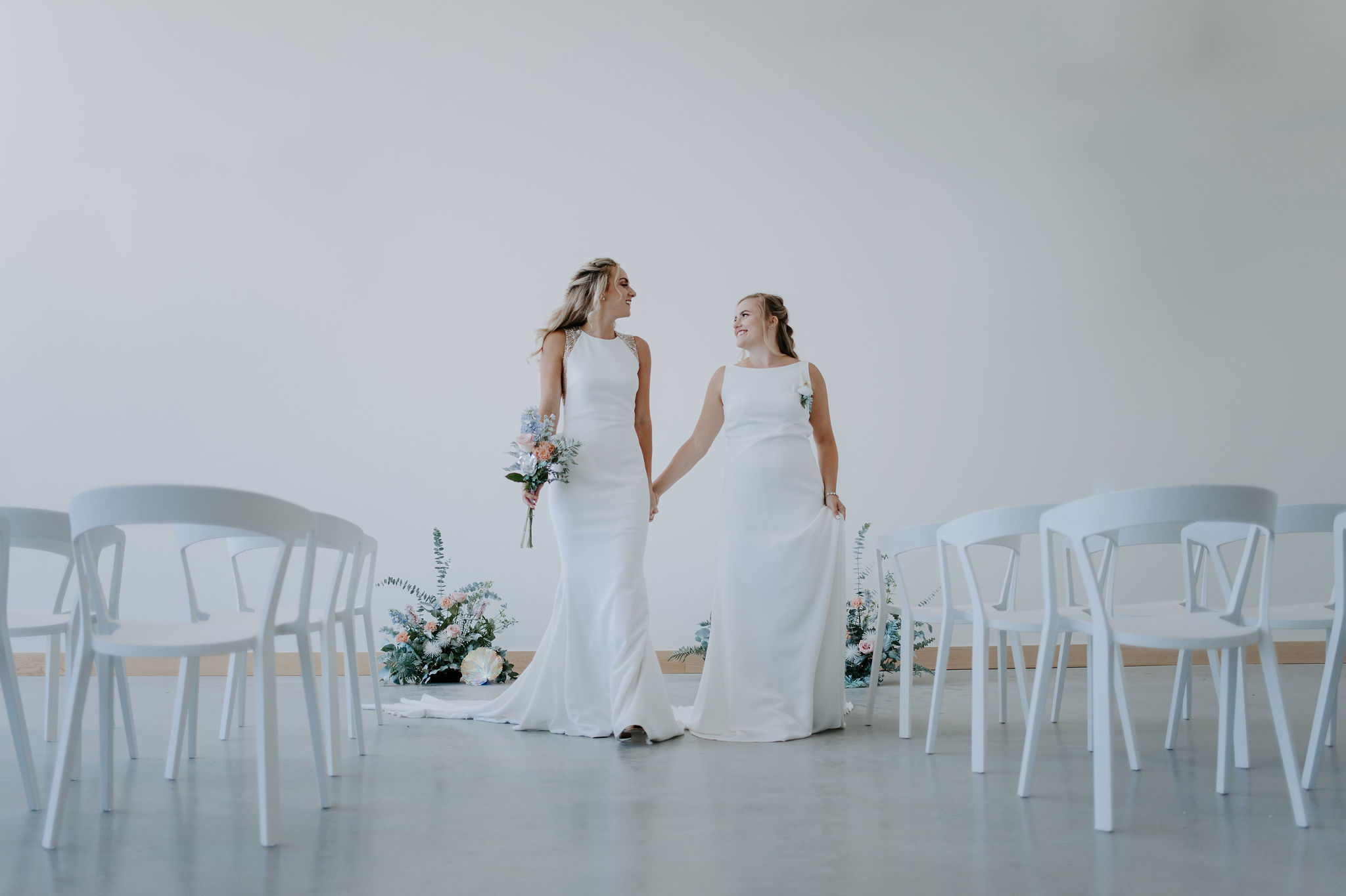Brides walking down aisle