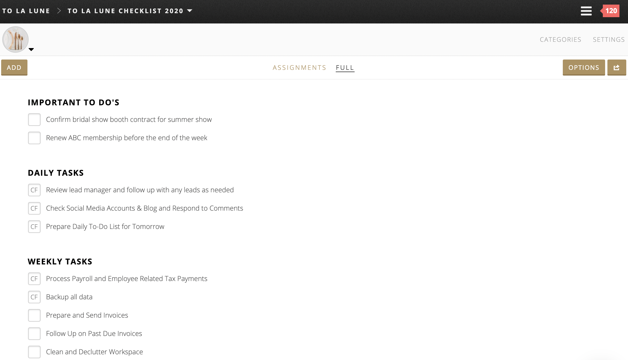 Checklist screenshot