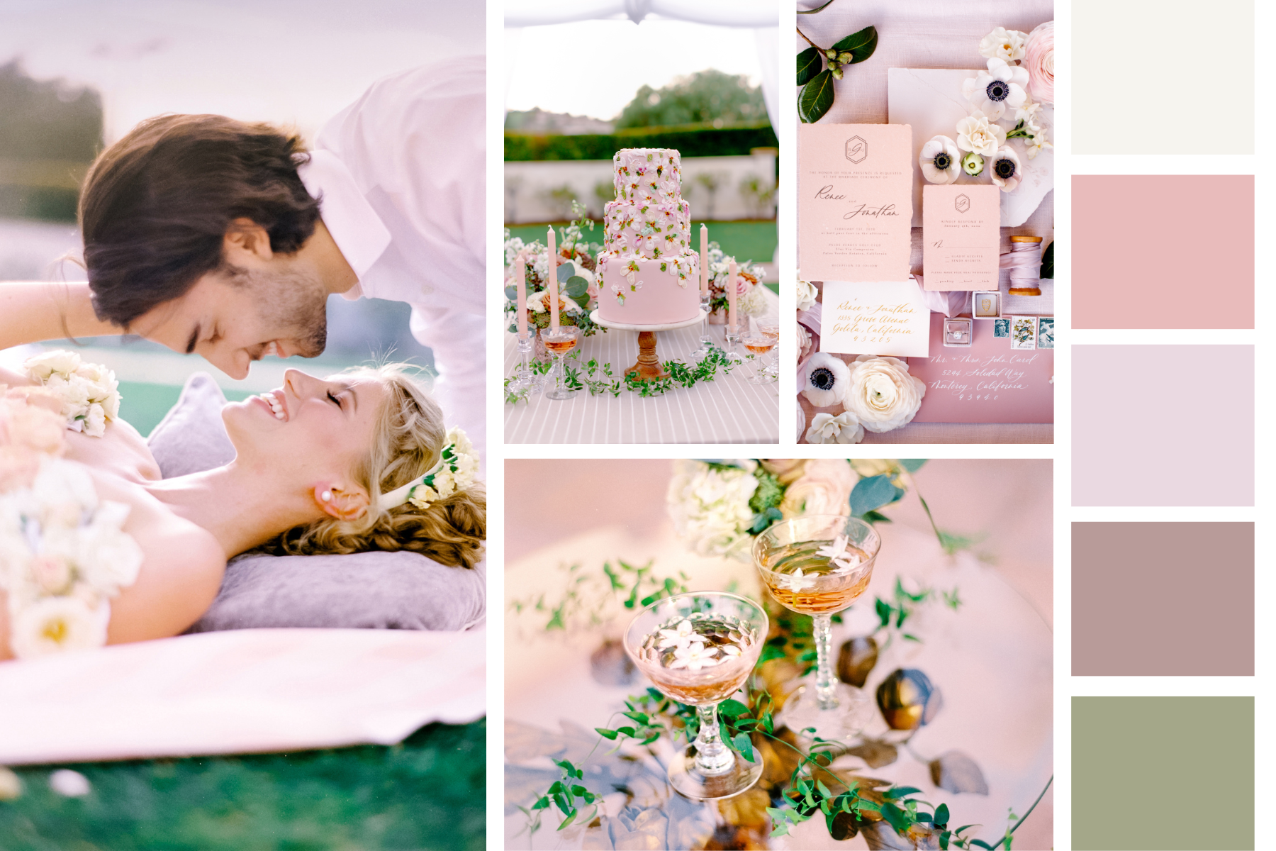 dusty rose and green