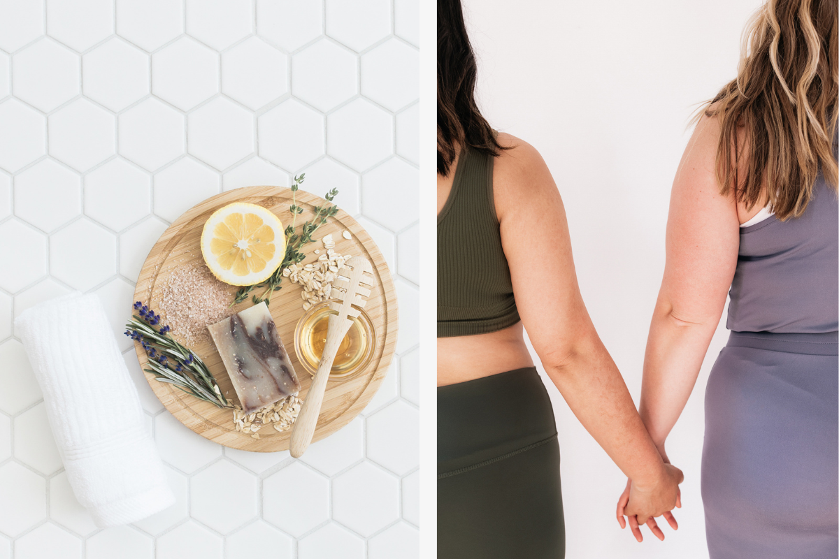 a relaxation tray and two people holding hands