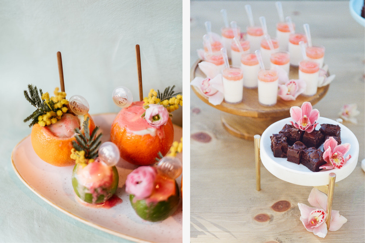 colorful drinks and brownies