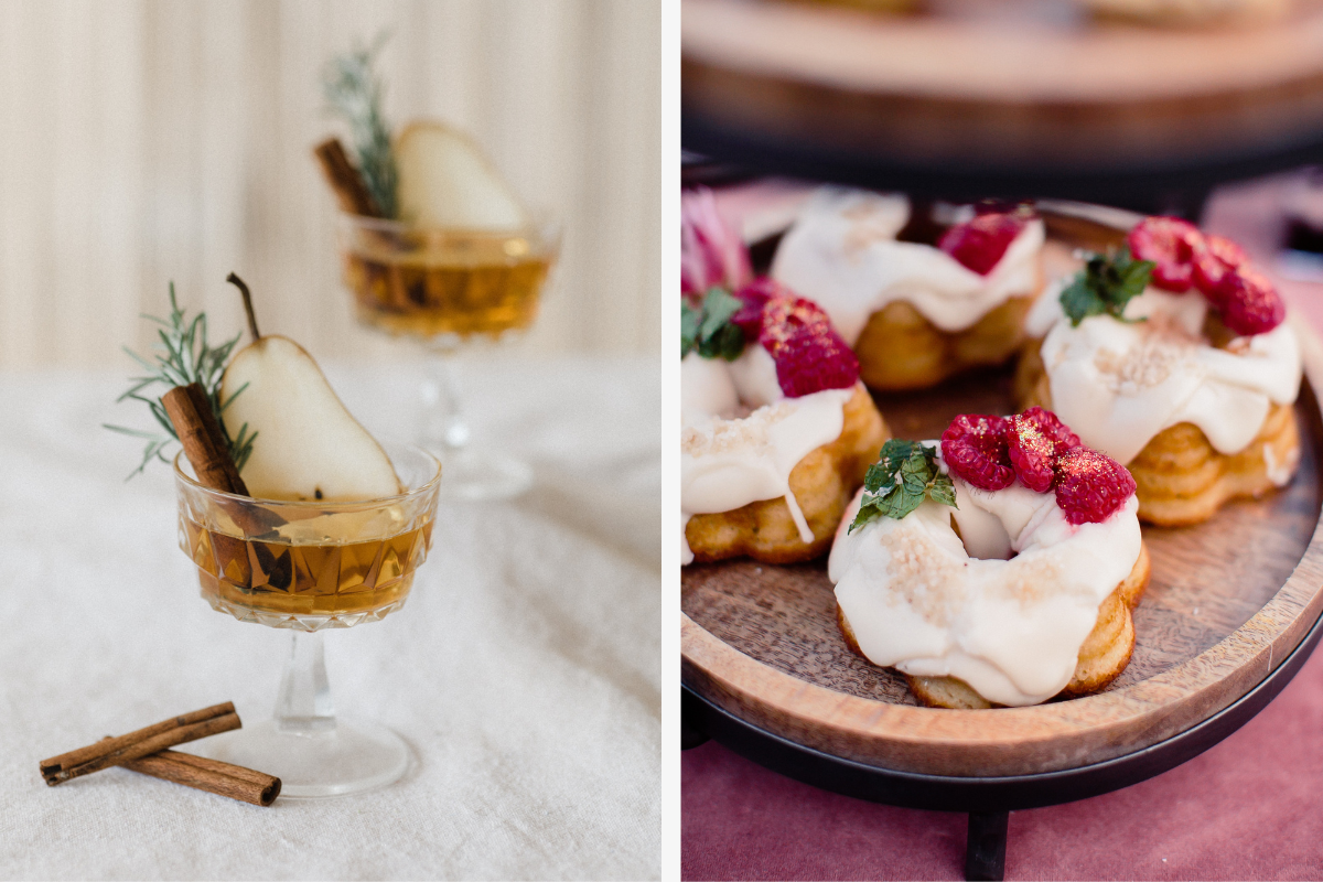 A pear cocktail and a berry dessert