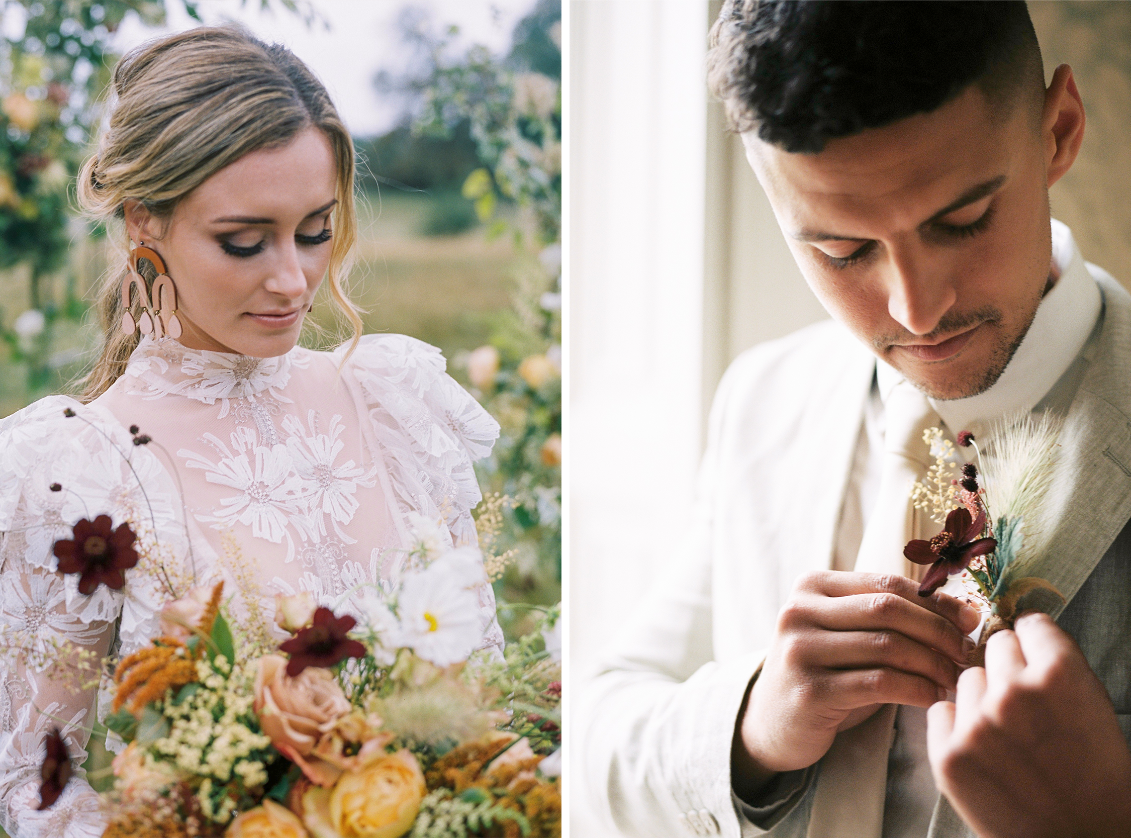 Close up of bride and groom fashion