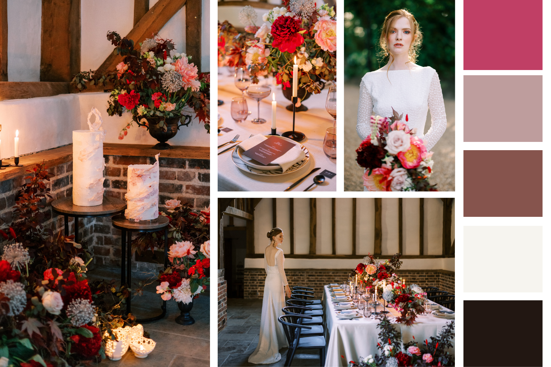 Magenta paired with classic black and white