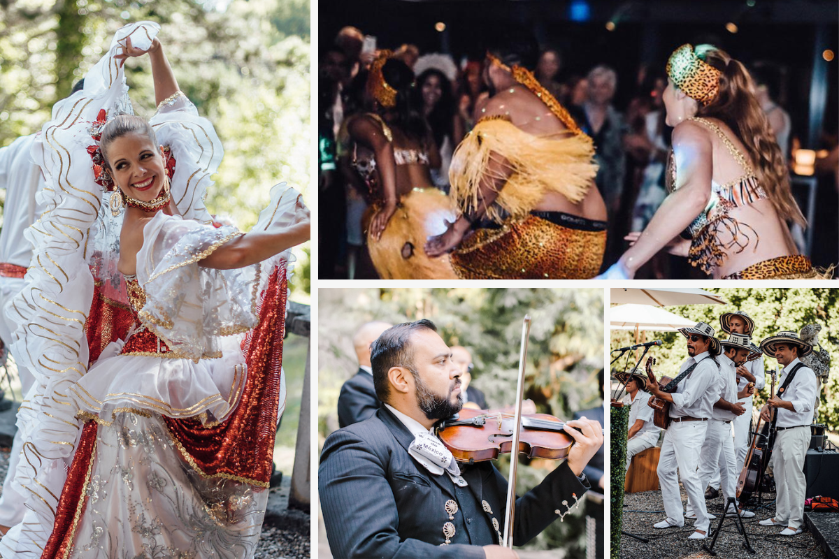 Mariachi, dancers, and bands playing music