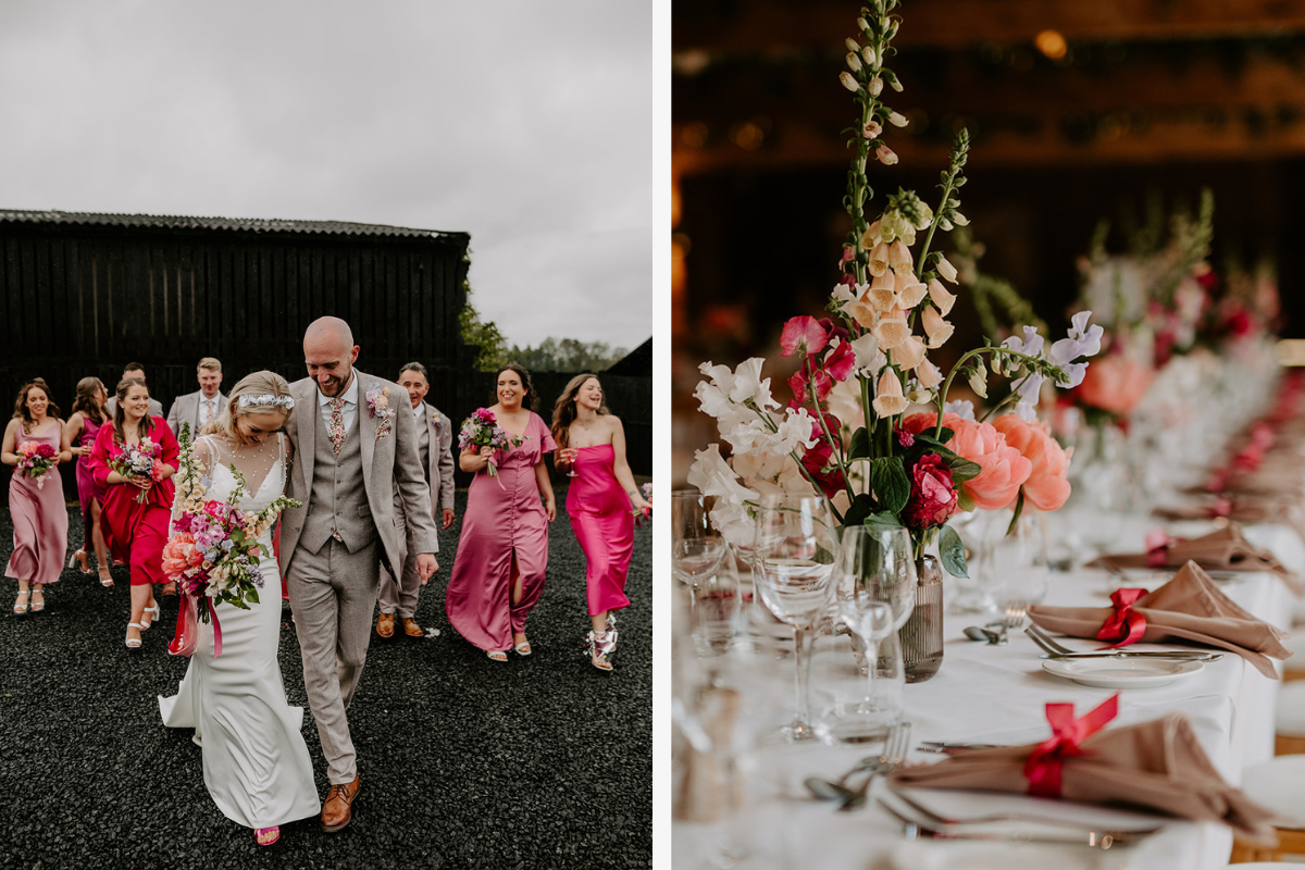 Pink barbie wedding tablescape and dresses