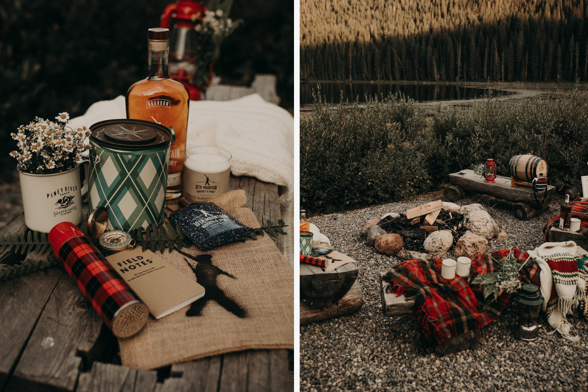 Bonefire with trunk benches and blankets