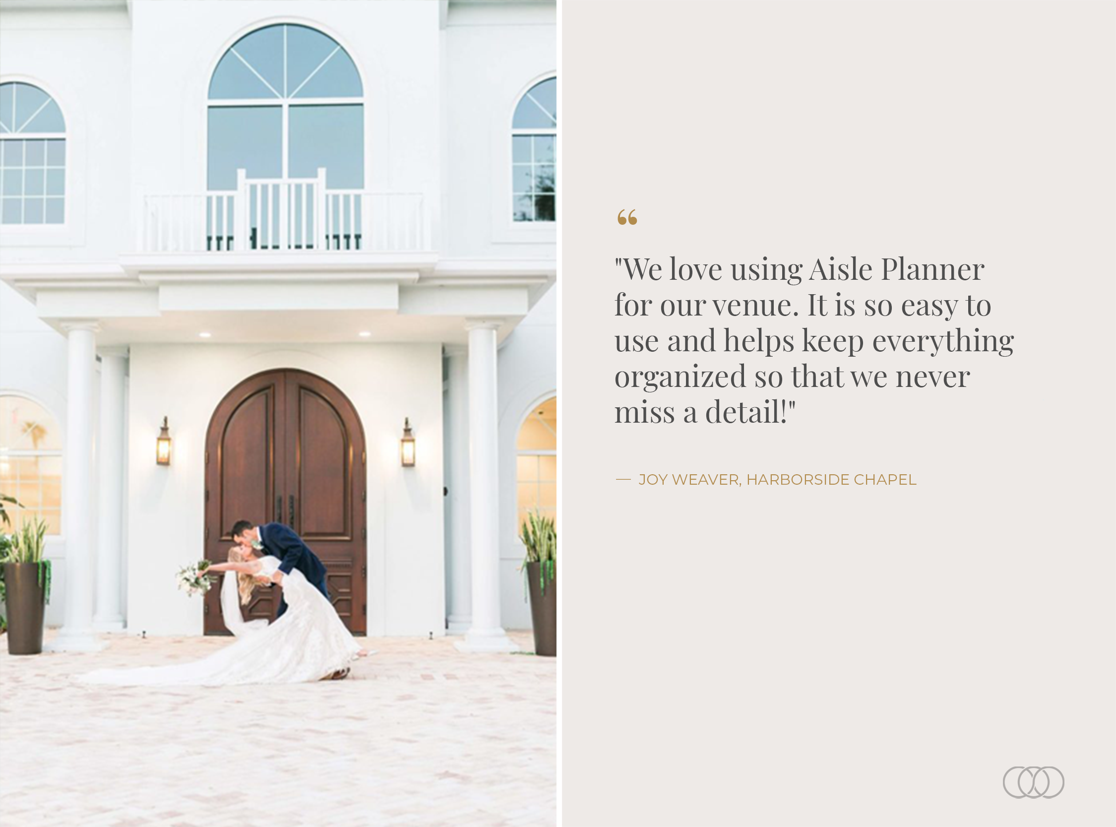 Couple kissing in front of venue