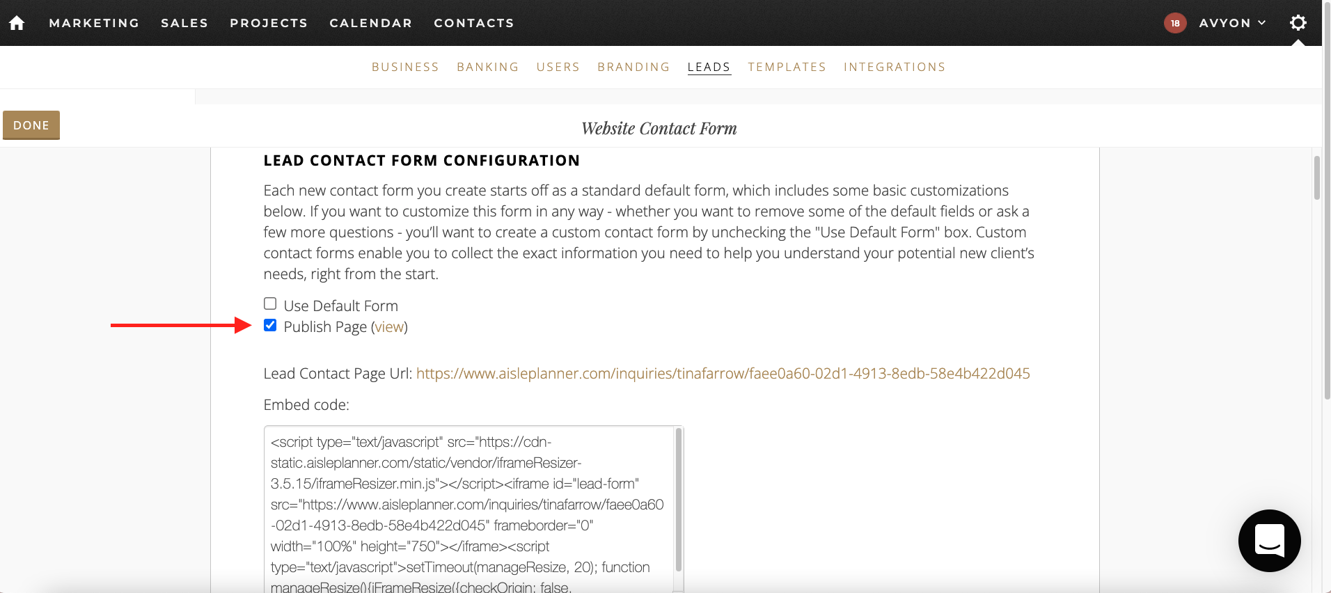 Publish contact form