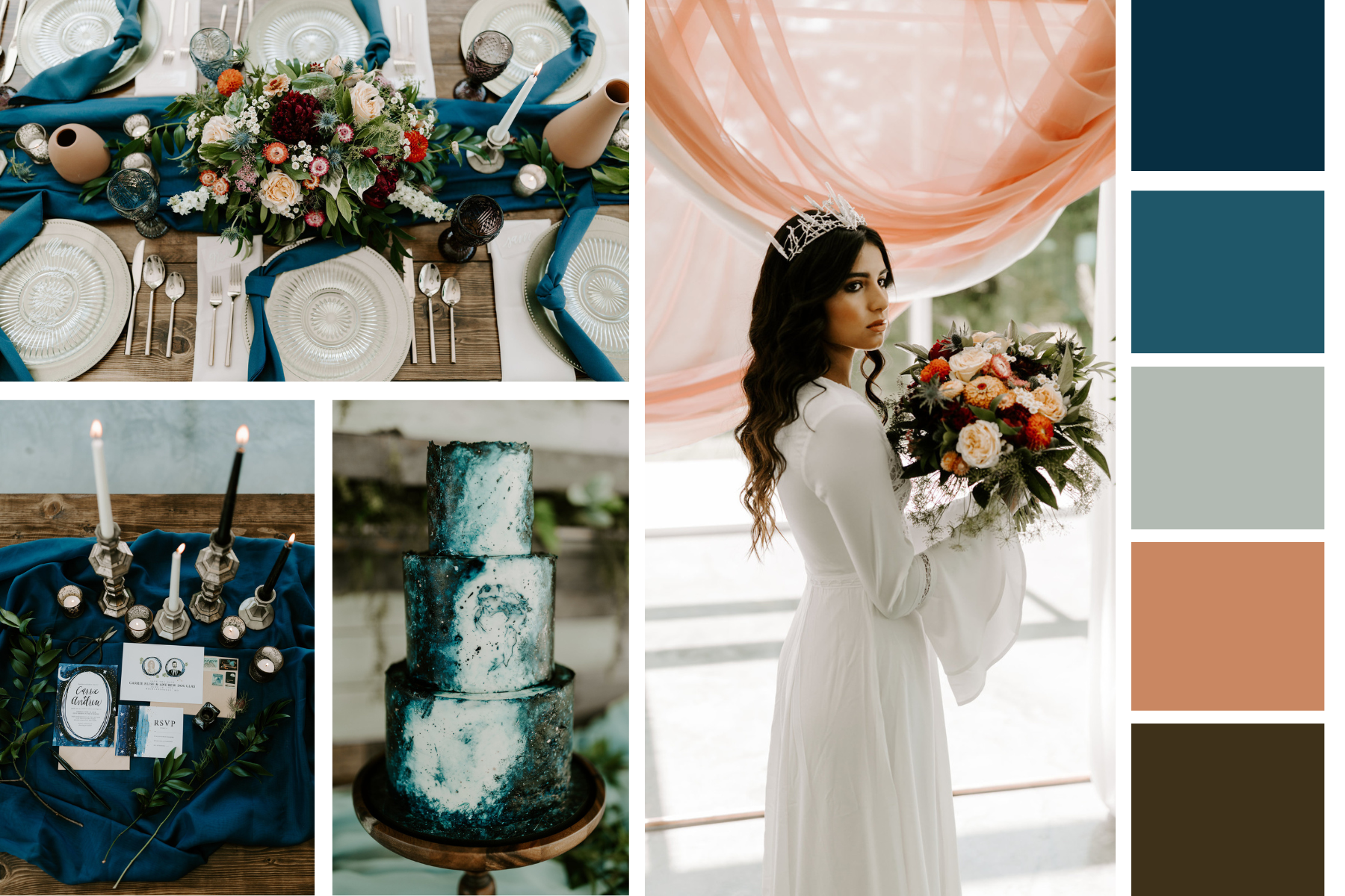 Boho blue and peach colors