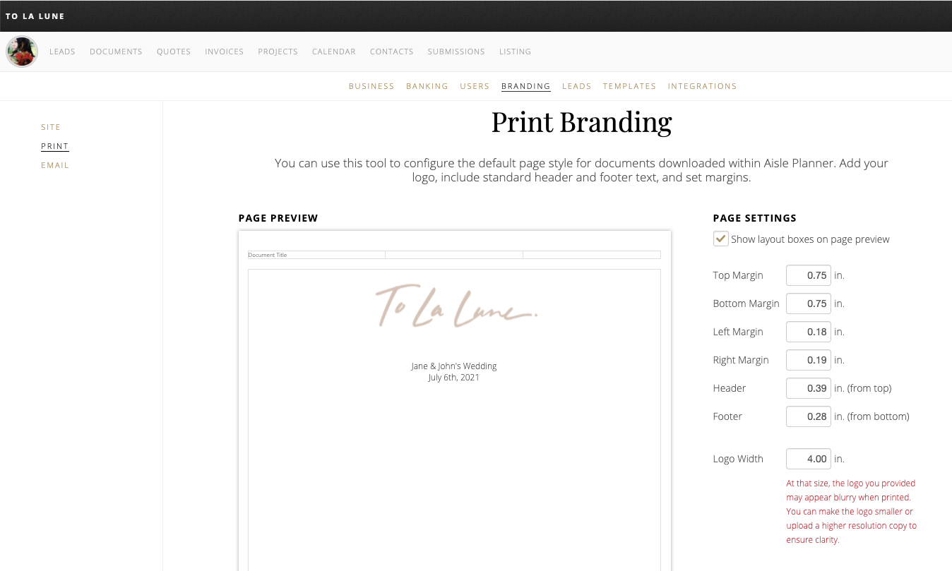 print branding screenshot