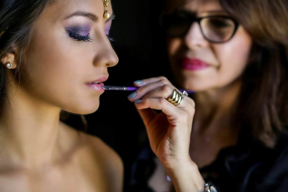 Bride having her makeup done