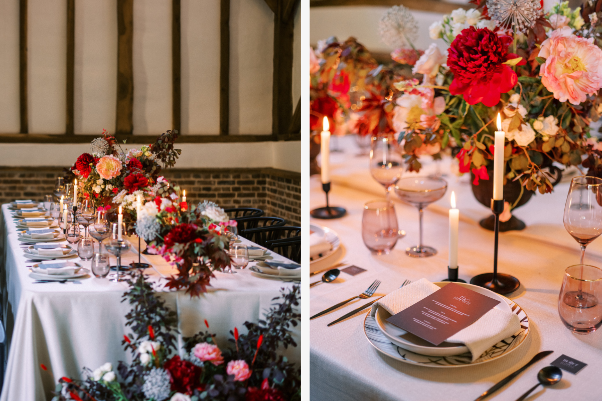 Pink toned tablescape with big florals