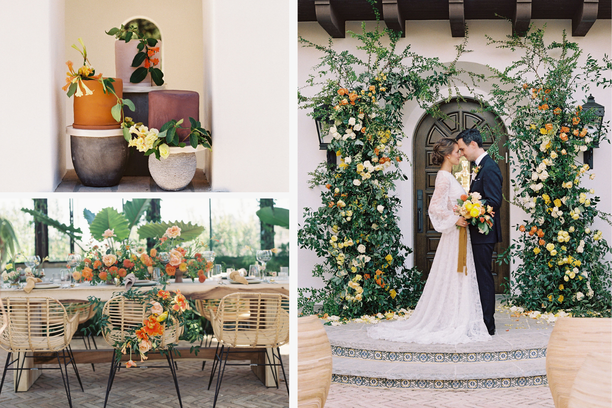 Terracota cakes and table with florals