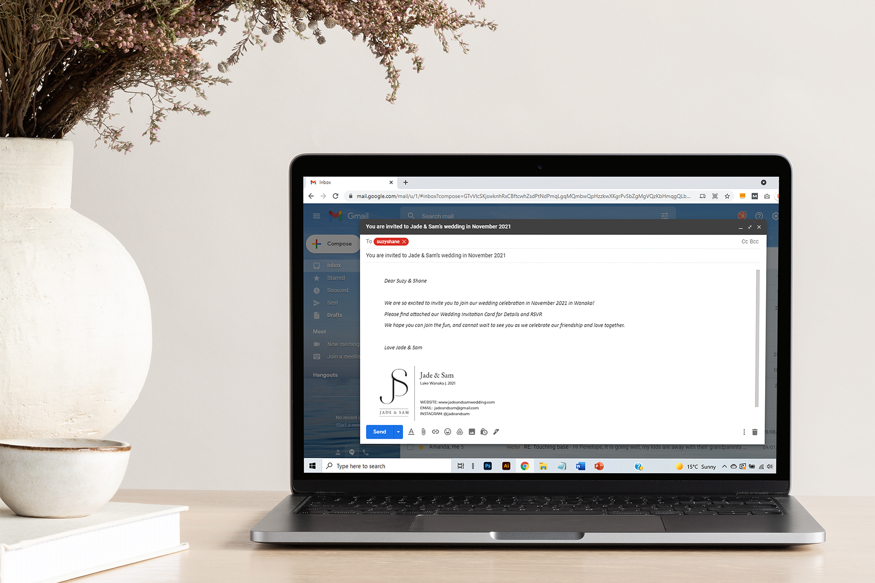 Laptop with email invite