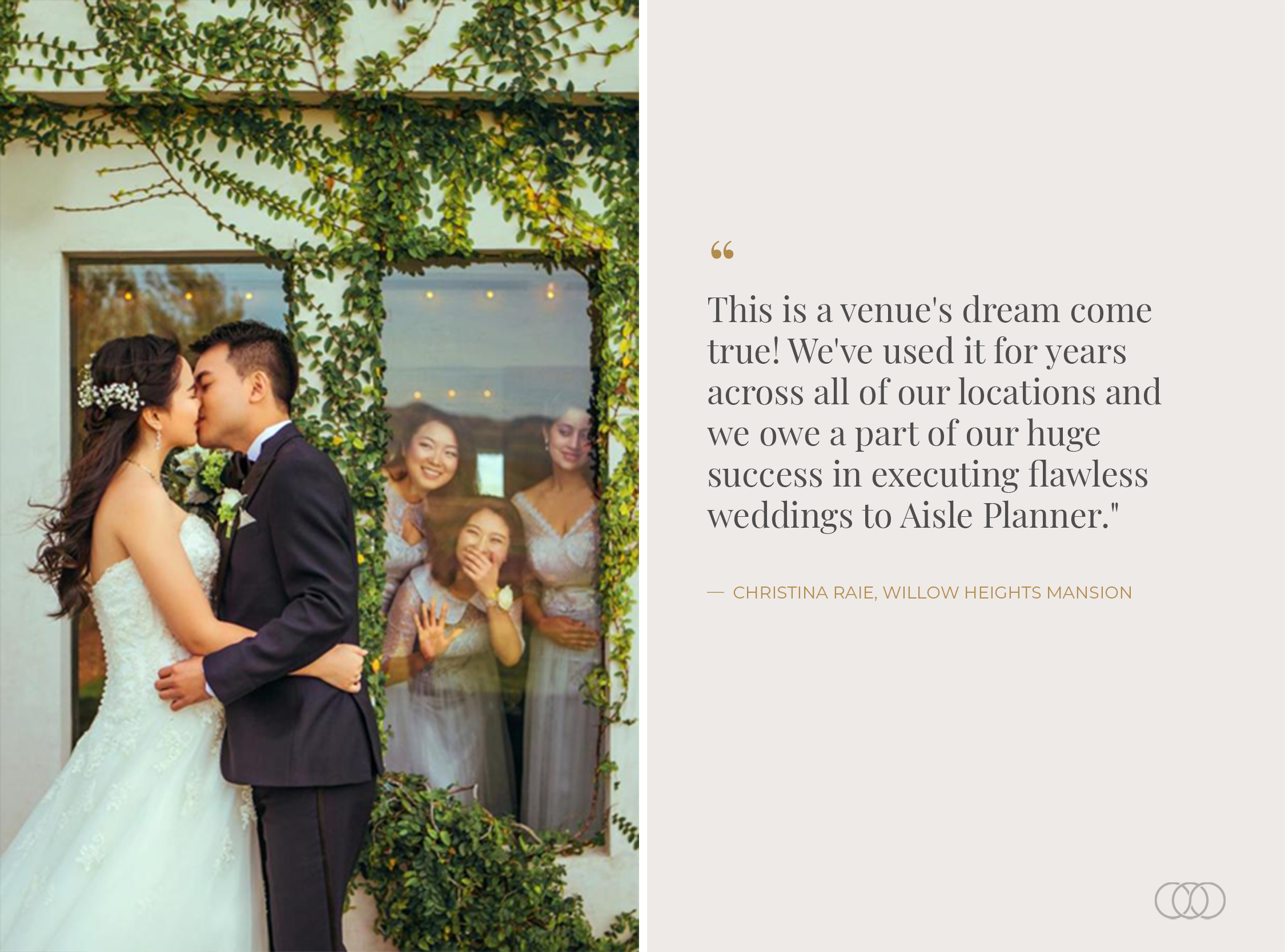 Couple kissing in front of venue