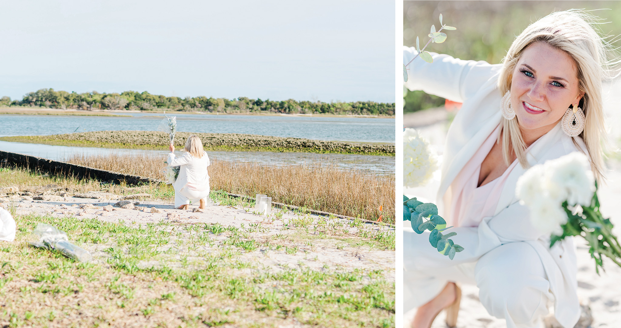 Wedding planner in a field near a lake 