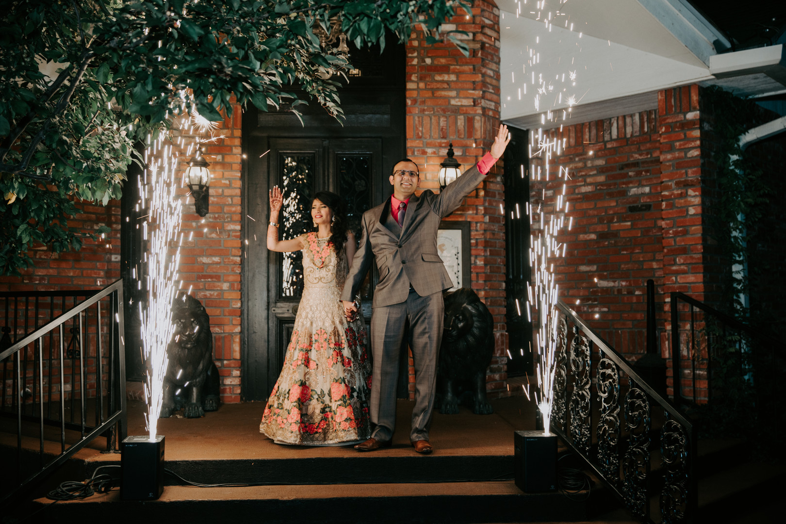 Couple with sparkler send off