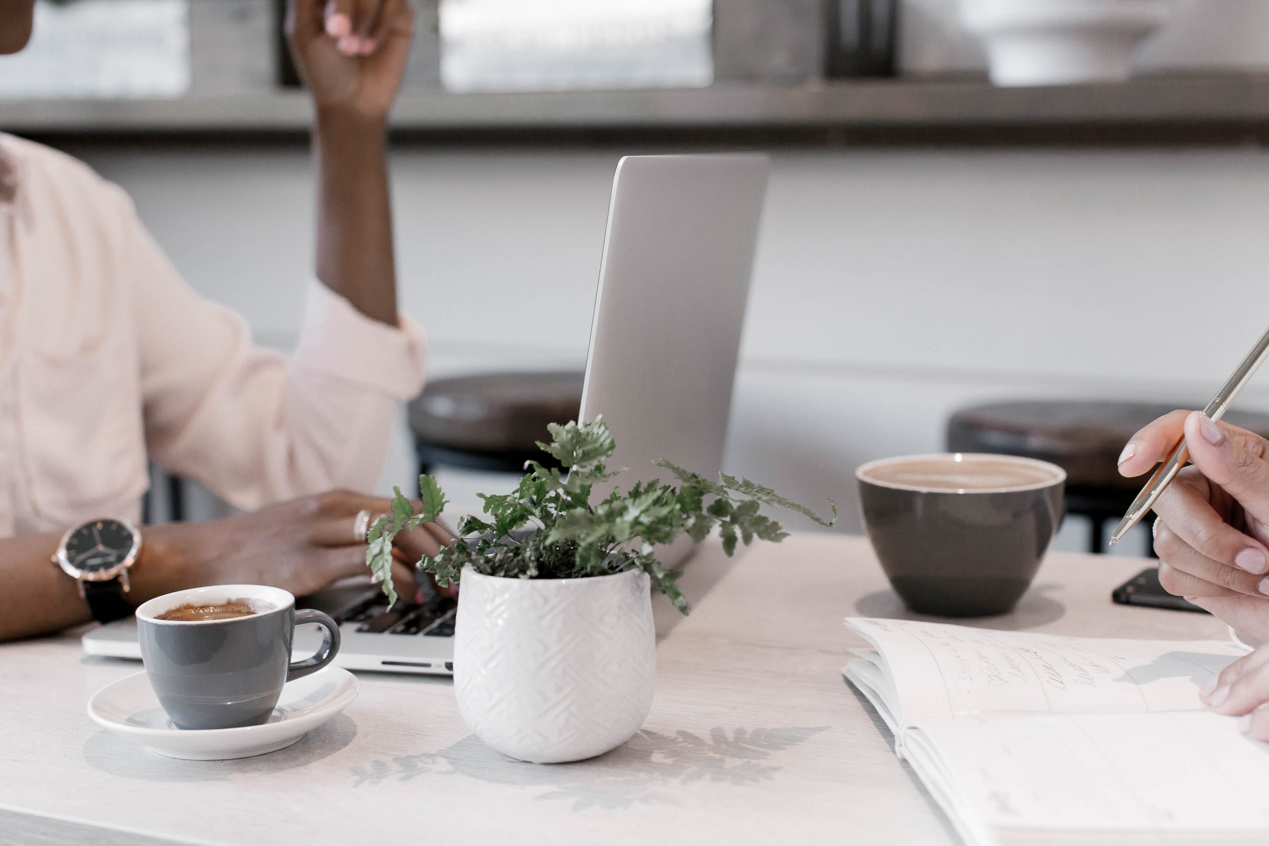 Work communications over coffee 