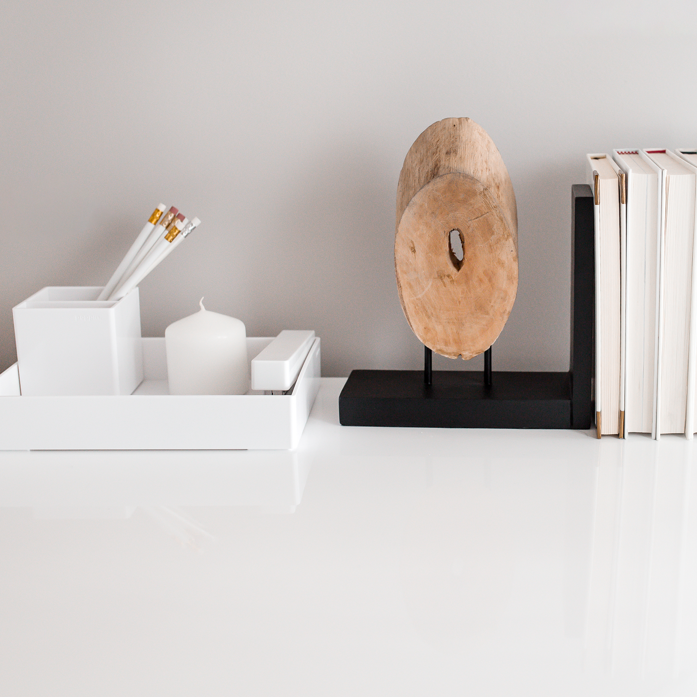 clear desk with books 