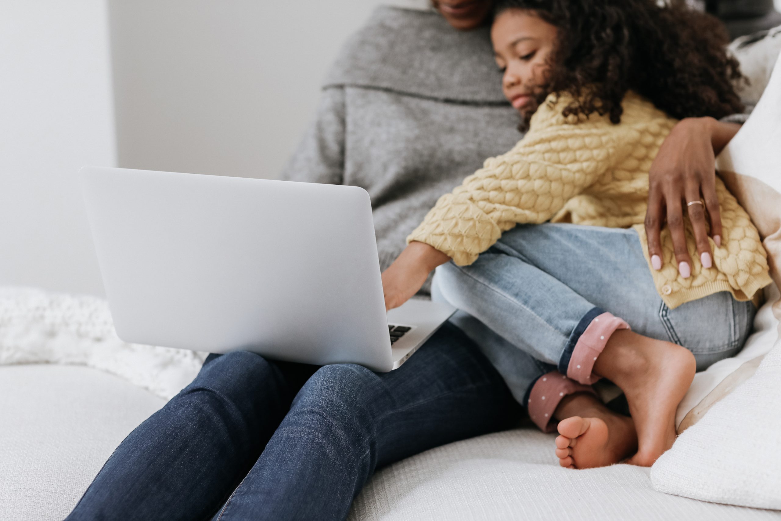 Mother and Daughter working from home