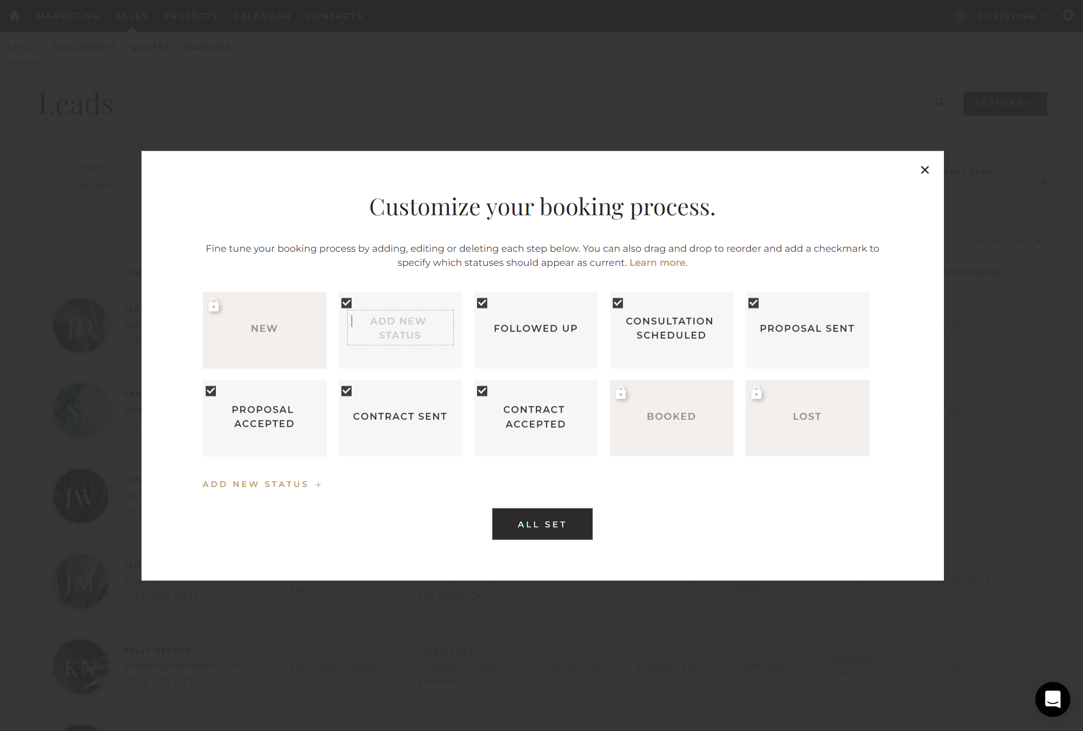 Customize booking process screenshot